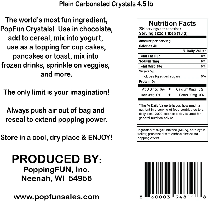 PopFun Plain Non-GMO Pop Crystals 4 lb