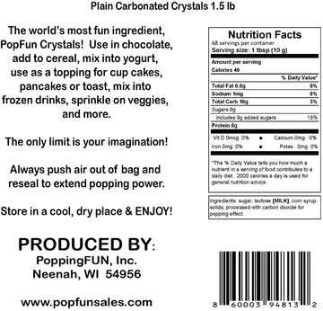 PopFun Plain Non-GMO Pop Crystals 1.5 LB